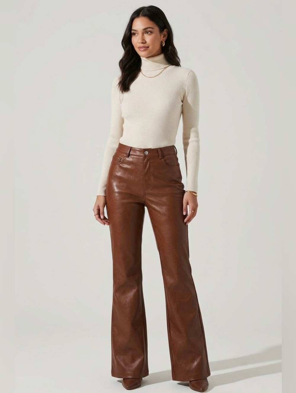 Wilfred Faux Leather Flare Pants 00 Brown High Waist Vegan Leather Retro Chic